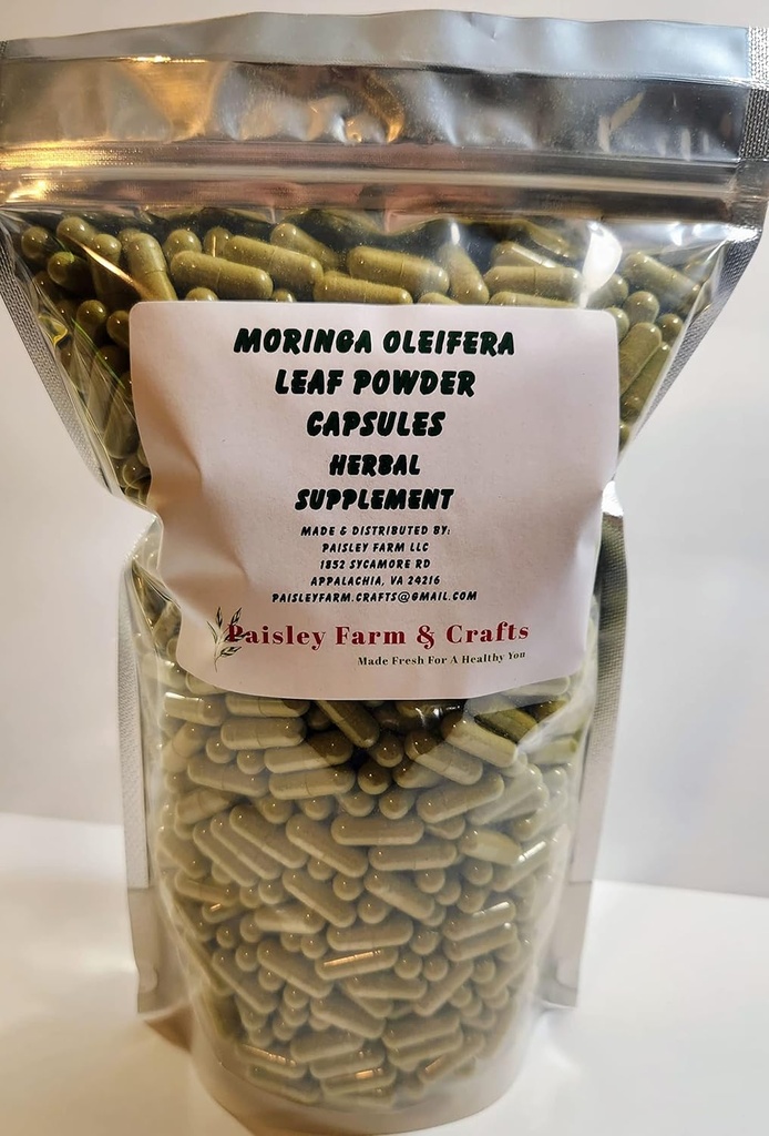 Moringa Oleifera Leaf Capsules Non GMO - Suplemento Herbal - 100% Pure Leaf Powder! (1200) - Made Fresh On Demand!