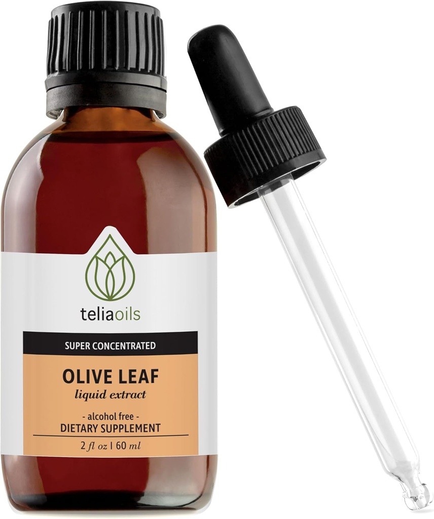 Teliaoils Premium Griego Olive Leaf Glycerin Extract, Rich in Antioxidant Oleuropein, Pura y Potente, Non-GMO, Vegan, Gluten-Free, Easy-to-Use, Alcohol-Free 2 fl oz. (60ml)