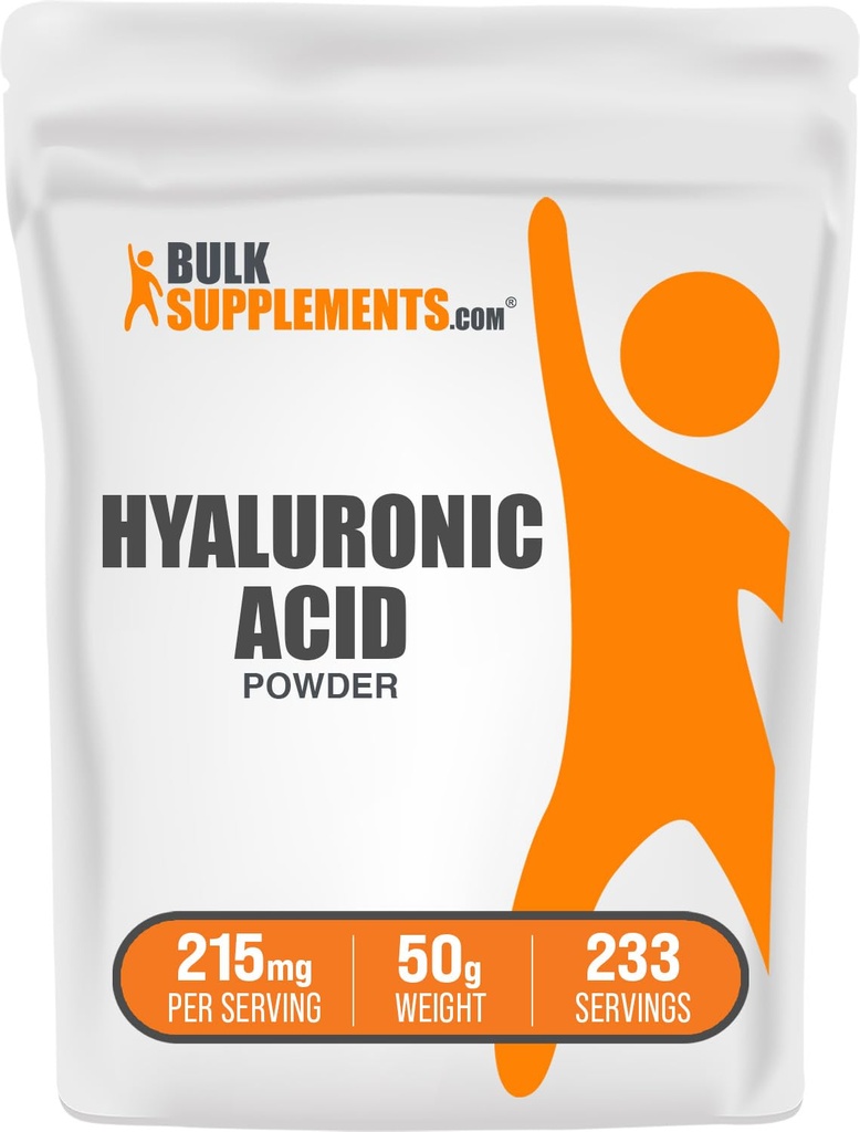 BulkSupplements.com Polvo de ácido hialurónico - como hialuronato de sodio, Suplementos de ácido hialurónico - Grado de alimentos, sin gluten - 215 mg por ser, 50g (1.8 oz) (Pack de 1)