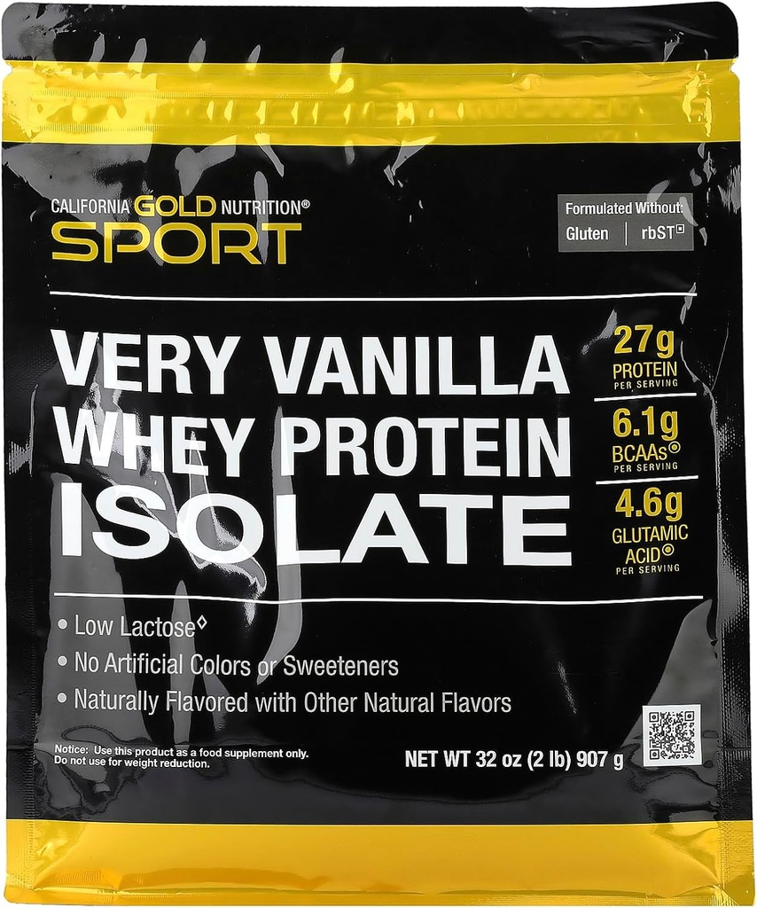 California Gold Nutrition Sport, Whey Protein Isolate with Organic Cane Sugar, with Sunflower Lecithin, Very Vanilla, 2 lb (907 g)