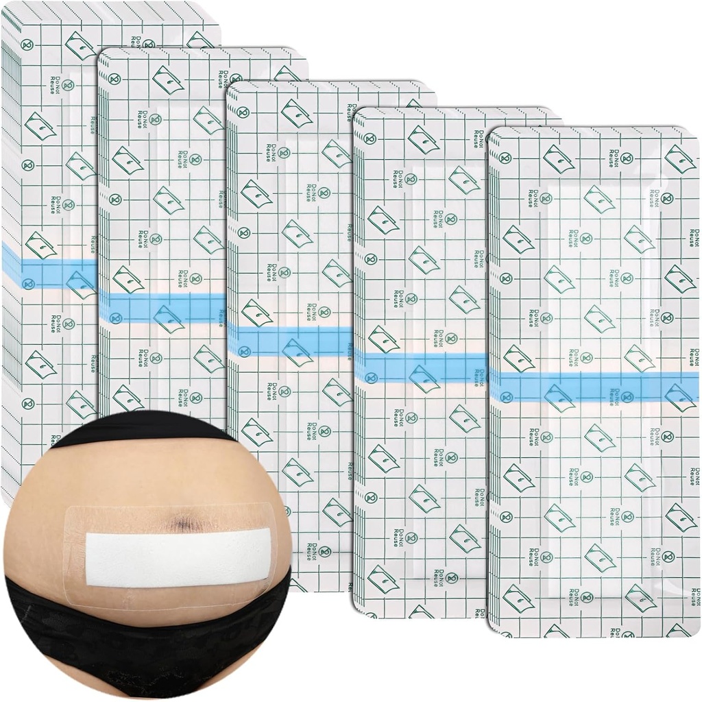 C-Sección impermeable Abdominal Incision Bandages Post Hysterectomy Tummy Tuck Protector Scar Cubierta con Patches de Pad Protectores Island Dressing Taps Grandes Wound Care Supplies 4x10 Pack of 14