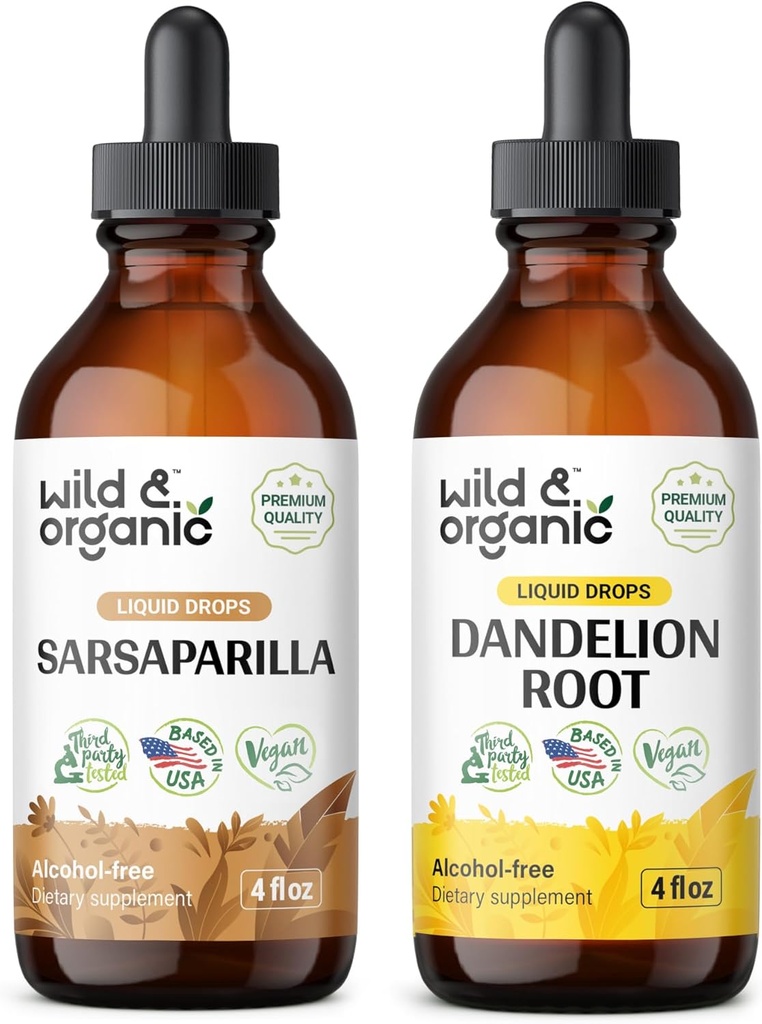Wild & Organic Sarsaparilla Tincture 4 fl oz & Dandelion Root Tincture 4 fl oz