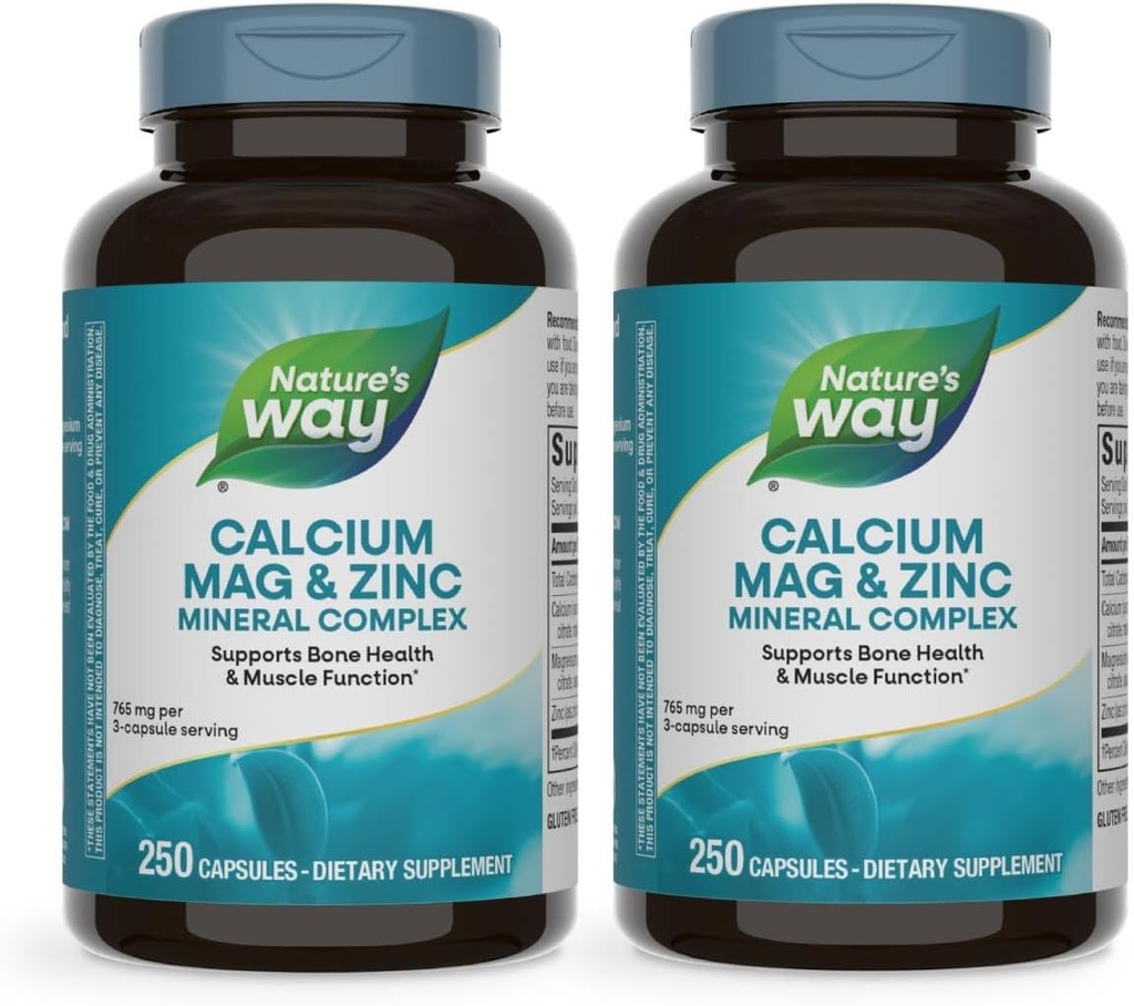 Camino de la Naturaleza Magnesio de calcio &amp; Complejo Mineral de zinc, soporta la función de la salud ósea &amp; músculo*, Immune Support*, 250 cápsulas (paquete mayo Vary) - 2 Pack