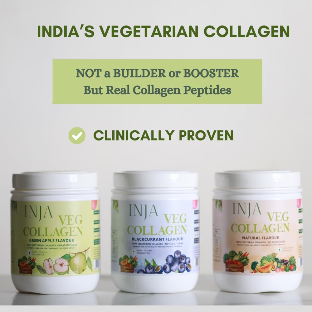 INJA Wellness Veg Collagen Suplemento para Mujeres, Hombres, 100% Vegetarian Collagen, Sólo Vig Collagen Powder original, Sin azúcar añadido, mejora la salud de la piel y el cabello, reduce la línea fina y las arrugas,