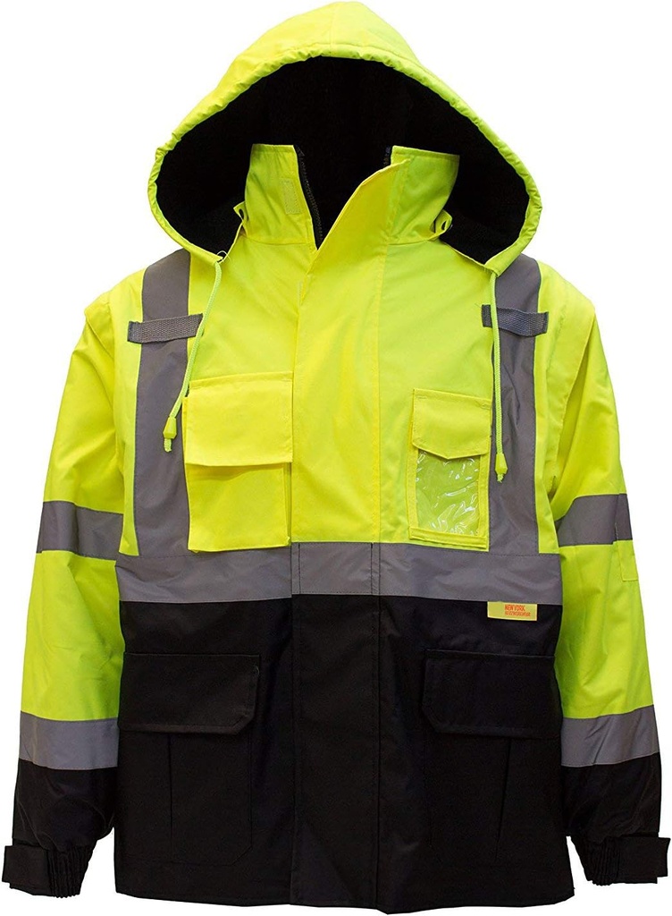 Troy Safety Hombres Ansi Class 3 High Visibility Safety Bomber Jacket With Zipper, PVC Pocket, Black Bottom, Qty 1 (Medium,Lime Green)