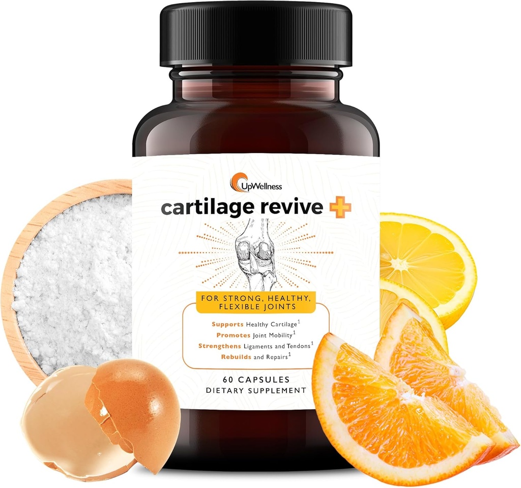 UpWellness Cartilage Revive + Soporte Conjunto Suplemento para Hombres y Mujeres con Tipo II Collagen para Juntas - D-Glucosamina Sulfato, MSM, Vitamina D3, Vitamina C y Más - 60 cápsulas