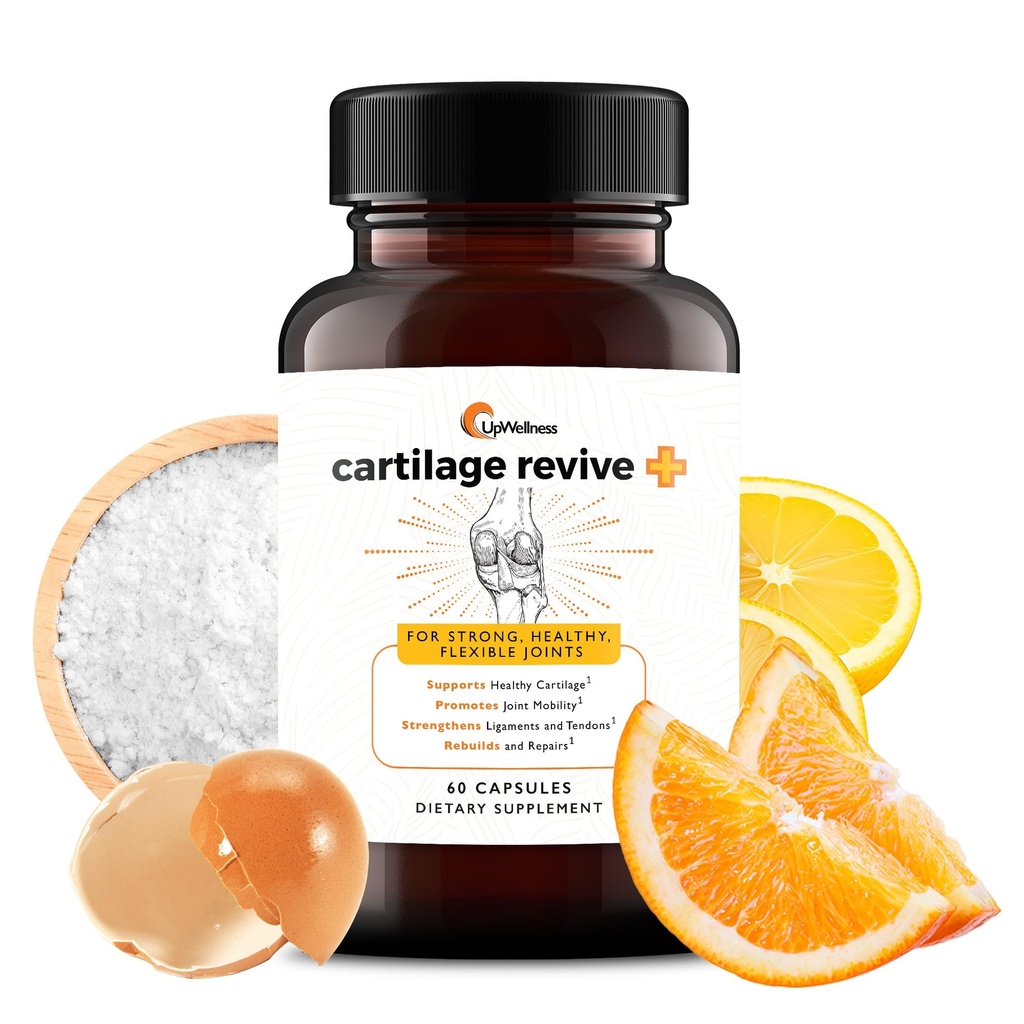 UpWellness Cartilage Revive + Soporte Conjunto Suplemento para Hombres y Mujeres con Tipo II Collagen para Juntas - D-Glucosamina Sulfato, MSM, Vitamina D3, Vitamina C y Más - 60 cápsulas
