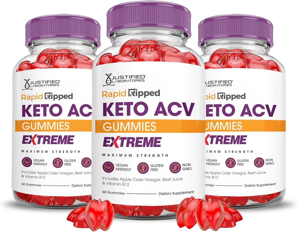 Laboratorios Justificados (3 Pack Rapid Ripped Keto ACV Gummies Extreme 2000MG Rapidripped Keto Gummies Apple Sider Vinegar Formulado con Powder Pomegranate Beet Juice B12 Vegan Non GMO 180 Gummys