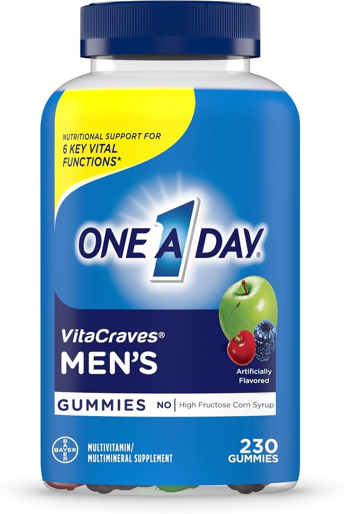 One A Day Hombres Gummies Multivitamina, Multivitamina para Hombres con Vitamina A, C, D, E, Calcio &amp; Más Para Apoyar Función del Musculo Saludable, Gummies, 230 Conde