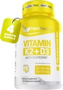 Immune System Support Vitamin K2 (MK7) with D3 5000 Iu Supplement + Bioperine (Black Pepper) TEN Strong Bones & Heart Health TEN K2 D3 Complex TEN Easy to Swallow 120 Veg Capsules