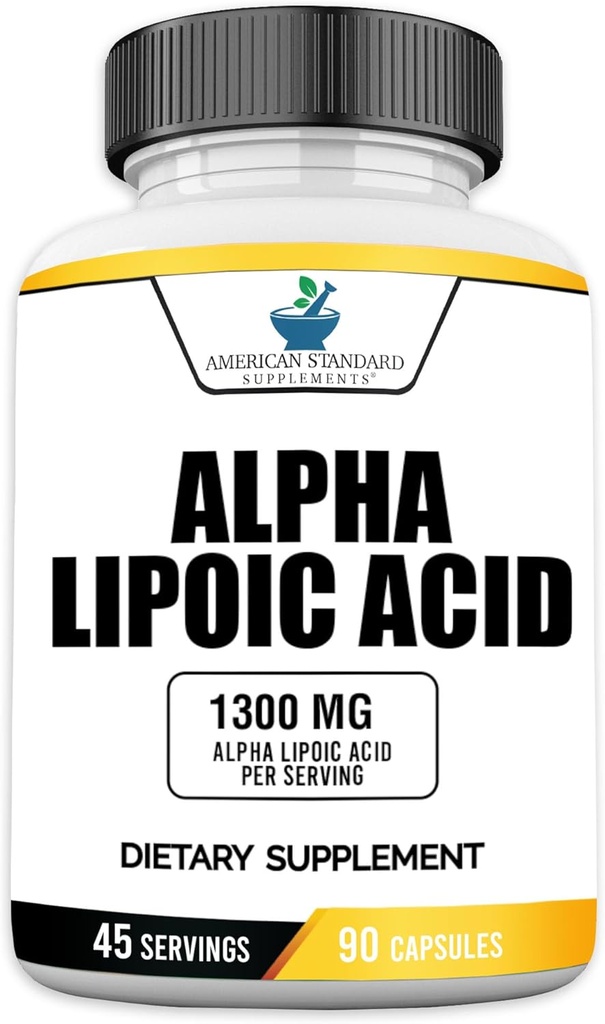 American Standard Supplements Alpha Lipoic Acid 1300mg Por Serving - Vegan, Gluten Free, Non-GMO, 90 Capsules, 45 Servimientos