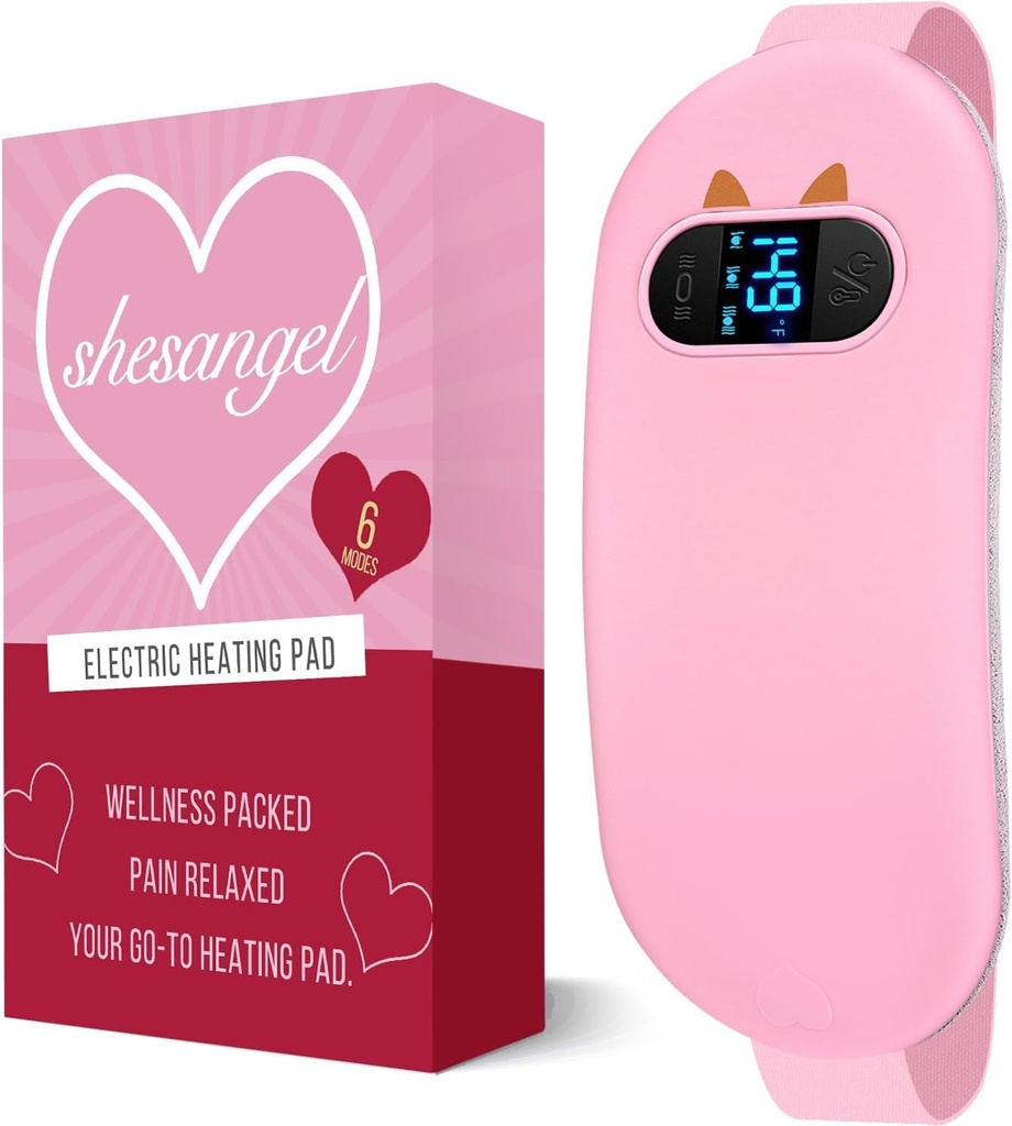 Portable Heating Pad for Period Cramps: Cordless Menstrual Heating Pad with 6 Heat Levels and 6 Massage Modes, 3s Fast Heating Gift for Women and Girl(Pink)