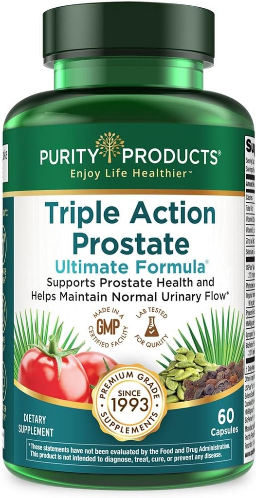 Triple acción Prostate Ultimate Fórmula – Suplemento de la próstata masculina - Zinc, Saw Palmetto, Pygeum, Pumpkin Seed Oil Extract " Phytosterols – apoya el flujo urinario, la vejiga " Heart Health – 60 cápsulas