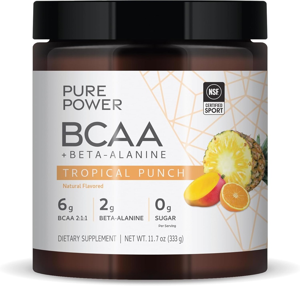 Pure Power BCAA + Beta-Alanine, Tropical Punch Flavor, 11.7 oz (333 g), 30 Servings, 6g BCAA, 2g Beta-Alanine, 0g Sugar, Non-GMO, Dr. Mercola