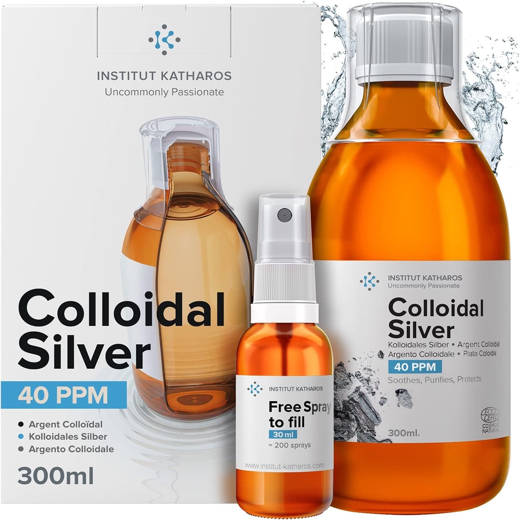 Colloidal Silver Liquid 10 fl oz &amp; Spray to Fill ● Bioactive Hydrosol Silver Water ● Natural Immune Support Nano Sol Supplement Solution ● Ionic Minerals 40 PPM ● Organic Structured Plata Coloidal