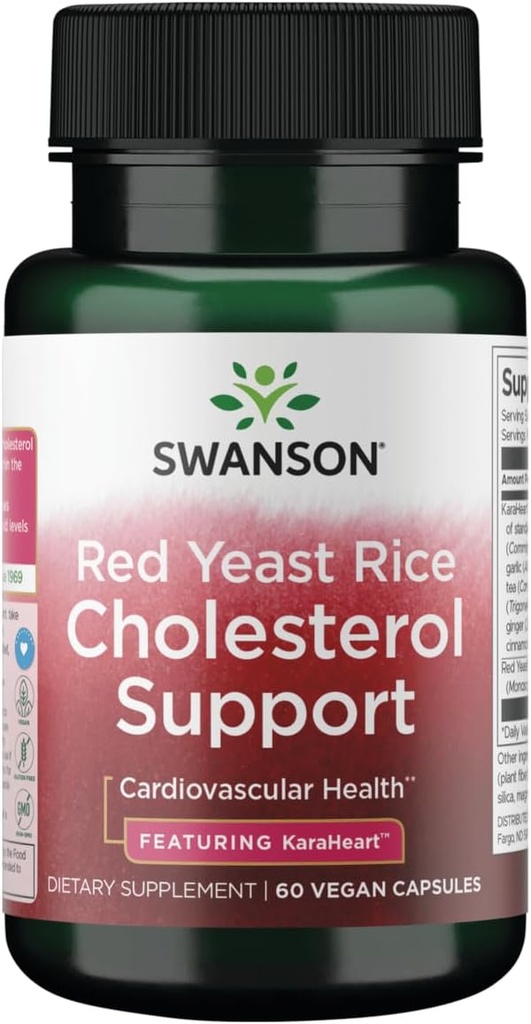 Swanson Red Yeast Rice Cholesterol Support - Destacando Karaheart 60 Vegan Caps