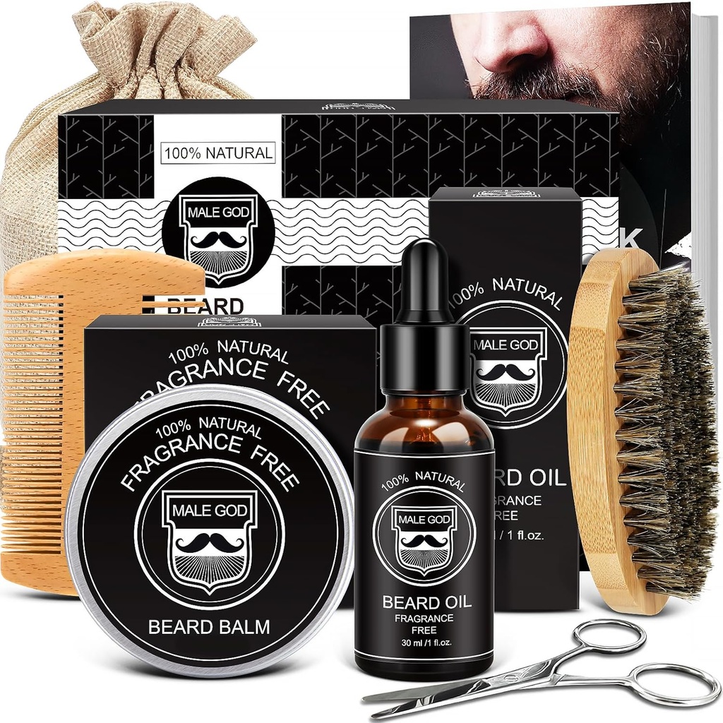 MALE GOD Beard Kit w / Ingredientes naturales, Adecuado para toda habilidad, Regalos de cumpleaños  Aniversario ← Regalos de Navidad para Hombres Stocking Stuffers