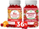 Lunakai Vitamina B12 y Mangas Multivitamínicas de Mujeres Bundle - Suplemento No GMO & Vegan para el apoyo energético y la salud ósea - 100% Valor diario de 16 vitaminas y minerales esenciales - 30 días de suministro