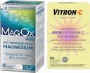 Suplemento de Hierro de alta potencia Vitron-C, Apoyo Inmunto 60ct y Mag-Ox 400 Magnesio Suplemento Mineral 60ct