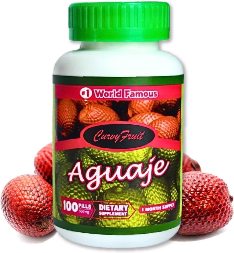 Aguaje Curvy Fruit Pills - 100% Natural, High Phytoestrogen Content, 550 mg, 100 Cuenta (1 Mes de Suministro) - Mejorar sus Curvas