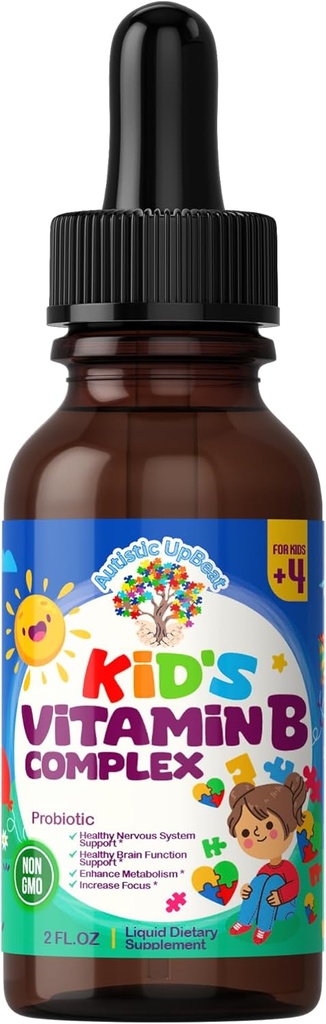 Autistic UpBeat: Complejo de Vitamina B del Niño ← Kid-Friendly Drops ¦ Deslfavored  B1, B2, B3, B6, B7, B9 &amp; Methyl B12  durable Brain Function, Focus, Metabolism ← Kids B Complex Liquid Drops Suplemento