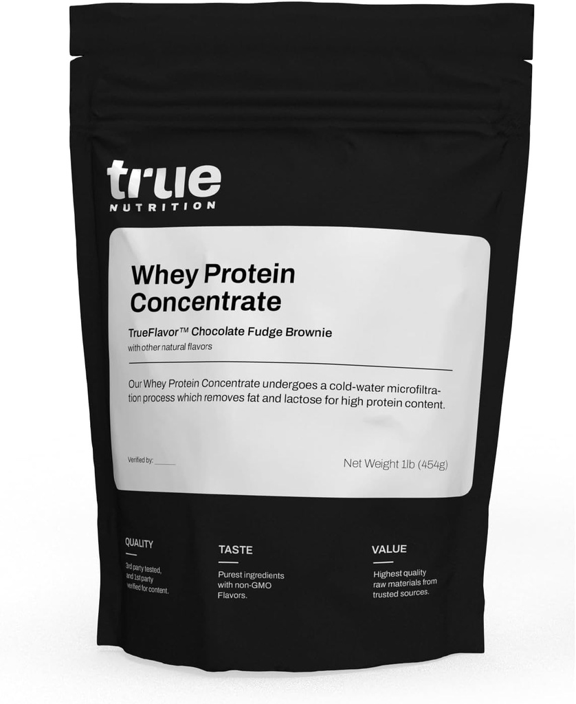 Verdadera Nutrición - Concentrado de proteínas - 100% Whey Protein Powder - Powder de carbohidratos bajos con ácidos esenciales - Alto en Leucine - Chocolate Fudge Brownie - 1lb.