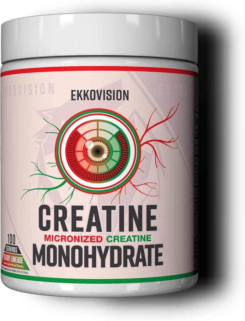 Ekkovision Creatine Monohydrate Powder, Micronized, Cherry Limeade, Pre Workout &amp; Post Workout Suplemento para Hombres &amp; Mujeres, Energy Support, Easy to Mix in Shakes, Smoothies & Beverages, 100 Servings