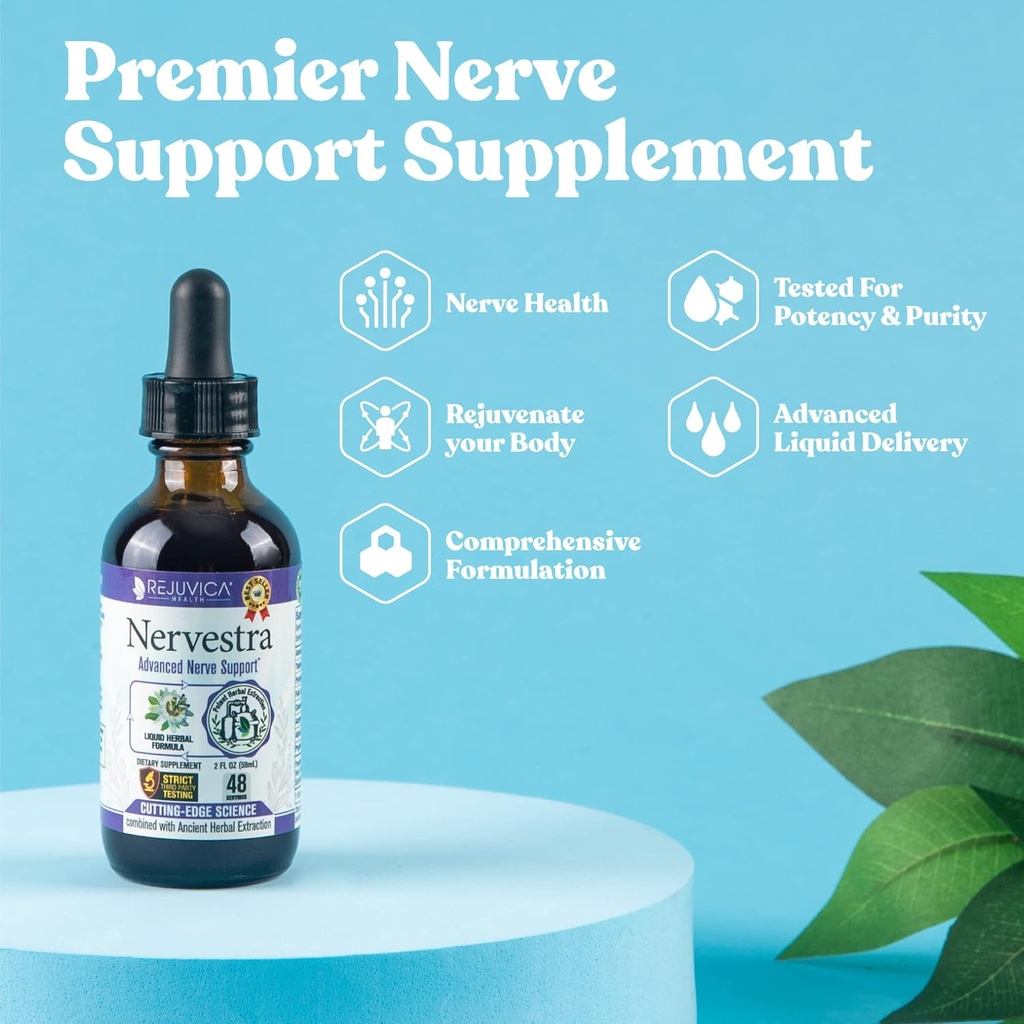 Nervestra Nerve Health Support Supplement - Fast-Absorbing Herbal Liquid Formula - Turmeric, White Willow Bark, B-Vitamins, Alpha Lipoic Acid, Acetyl-L-Carnitine y Más