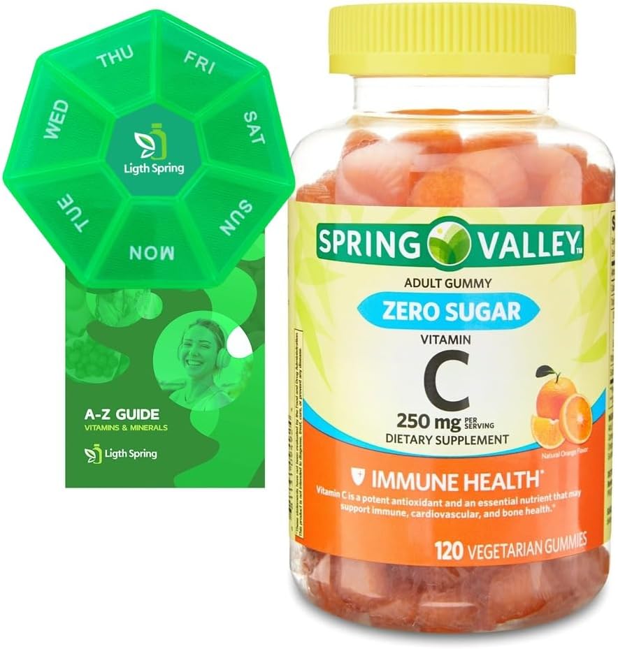 Zero Sugar Vitamina C Gummies Suplemento dietético, 250 mg, 120 Ct Bundle with Exclusive Vitamins & Minerals - A a Z - Better Ligth plagaSpring Guide