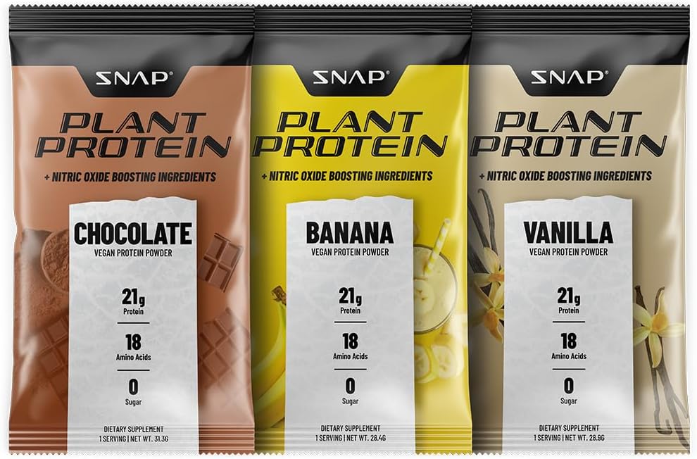 Complementos de Snap 100% Protein Powder Packs con Nitric Oxide Booster (10 Pack, Pack Variedad)