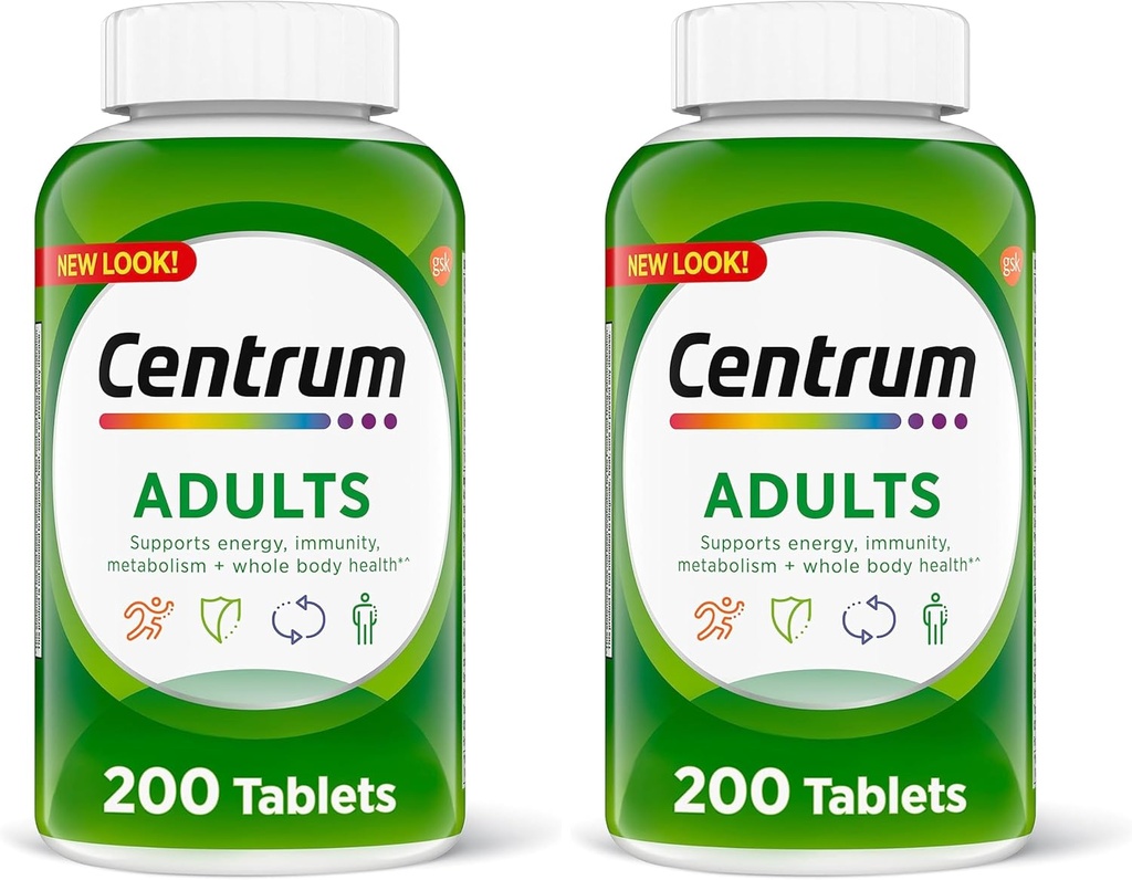 Suplemento Multivitamina/Multimineral de Adulto Centrum con Antioxidantes, zinc, vitamina D3 y vitaminas B, libre de gluten, ingredientes no transgénicos - 200 Conde (Pack of 2)