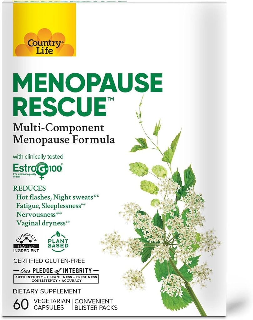 Rescate de la menopausia del país – Fórmula de la menopausia multicomponente – Paquetes de ampollas convenientes – basado en plantas - proporciona cuidado completo de los principales síntomas menopáusicos– 60 cápsulas vegetarianas