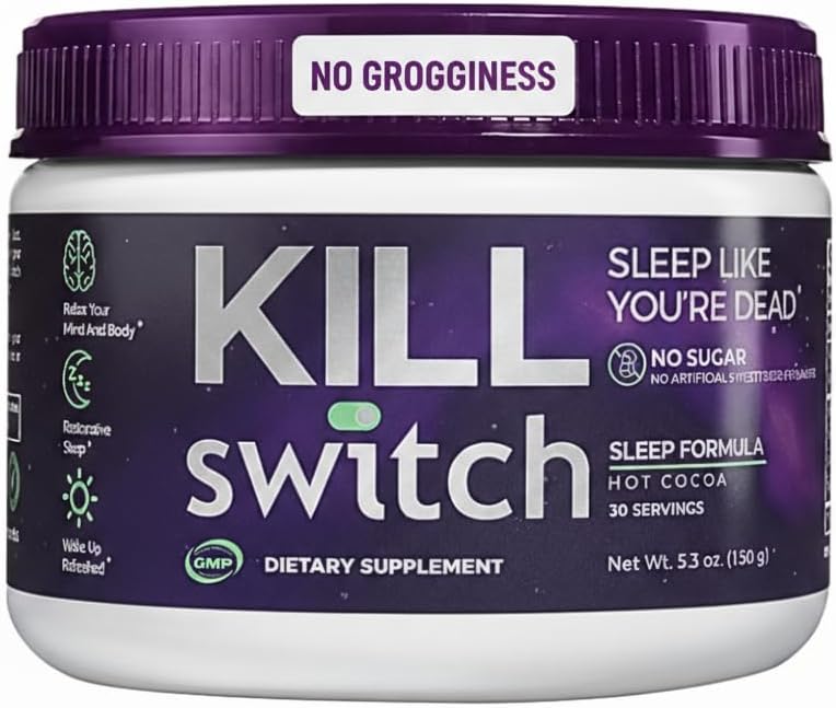 Killswitch Sleep Aid for Adults – Fall Asleep Fast > Wake Refreshed, Sugar-Free Hot Chocolate Suplemento - Magnesium, Tart Cherry, L-Theanine &amp; More for Restful Sleep, 30 Servings, Made in USA