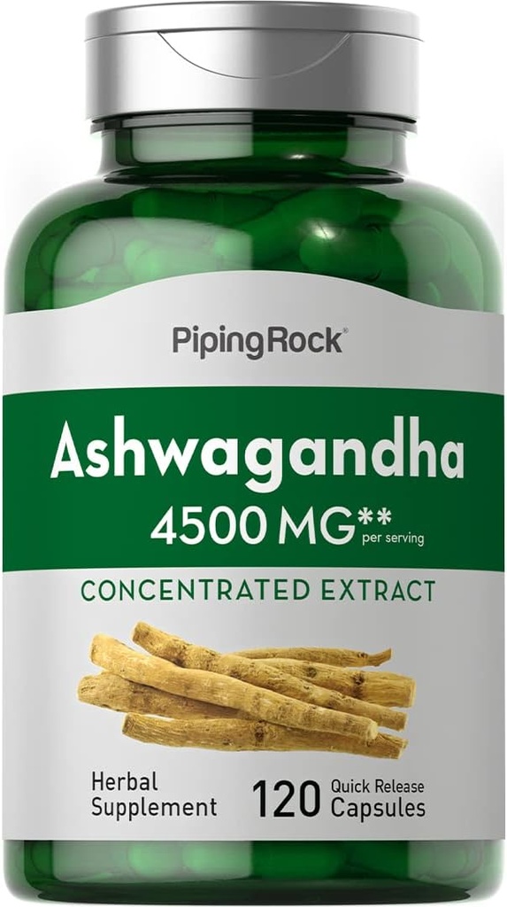 Piping Rock Ashwagandha Suplemento Silencio 4500mg Silencio 120 Capsules Silencio para Mujeres y Hombres Silencio Herb Root Extract Silencio con Black Pepper