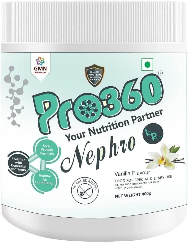 SENTA Pro 360 Nephro LP - Bebida de proteína nutricional sin diálisis (Vanilla Flavour) No Añadido Azúcar, Suplemento dietético Especial para el Riñón/Salud renal, 400 Gm