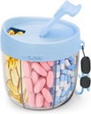 Dispensador lindo con 7 grandes componentes, organizador de botellas portátiles con apertura amplia para uso fácil, organizador de píldoras anti-mix para viajes, contenedor libre de BPA, azul