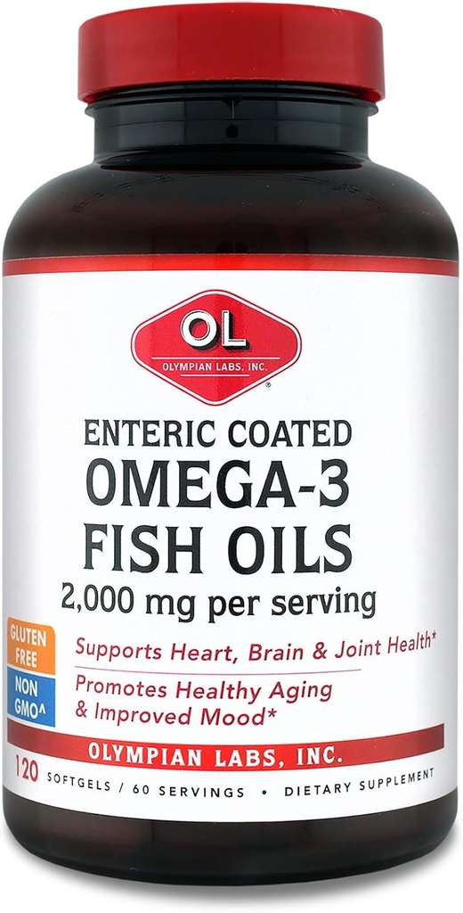 Laboratorios Olímpicos Enteric Coated Omega 3 Fish Oils, 2000 mg por por porción/ 60 porciones, 120 Softgels