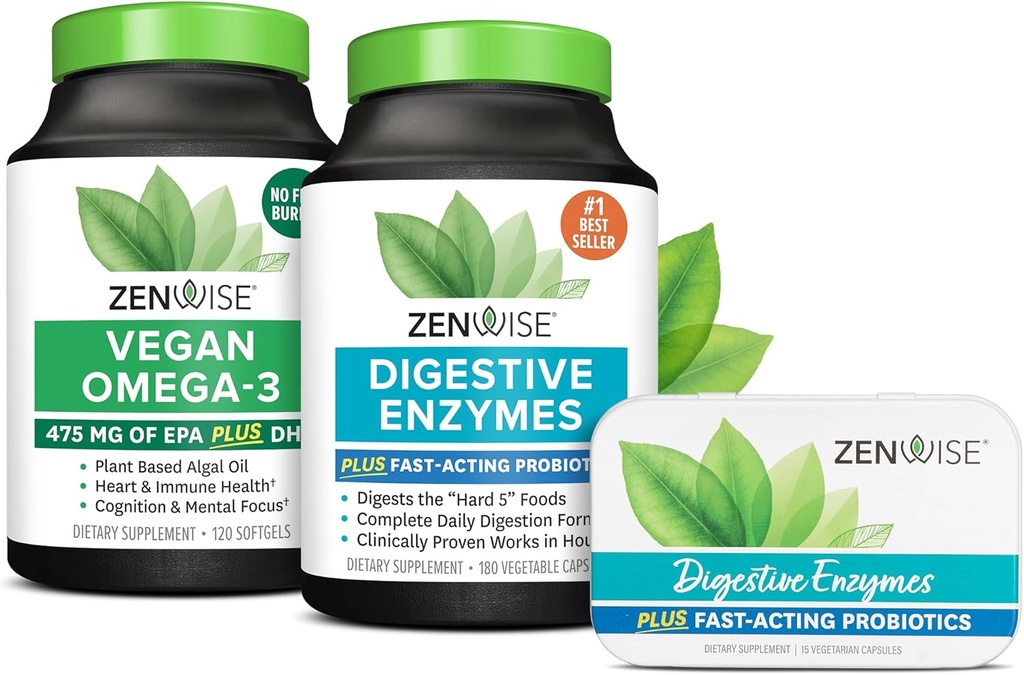 Zenwise Health Digestive Enzymes Vegan Omega and Free Travel Tin