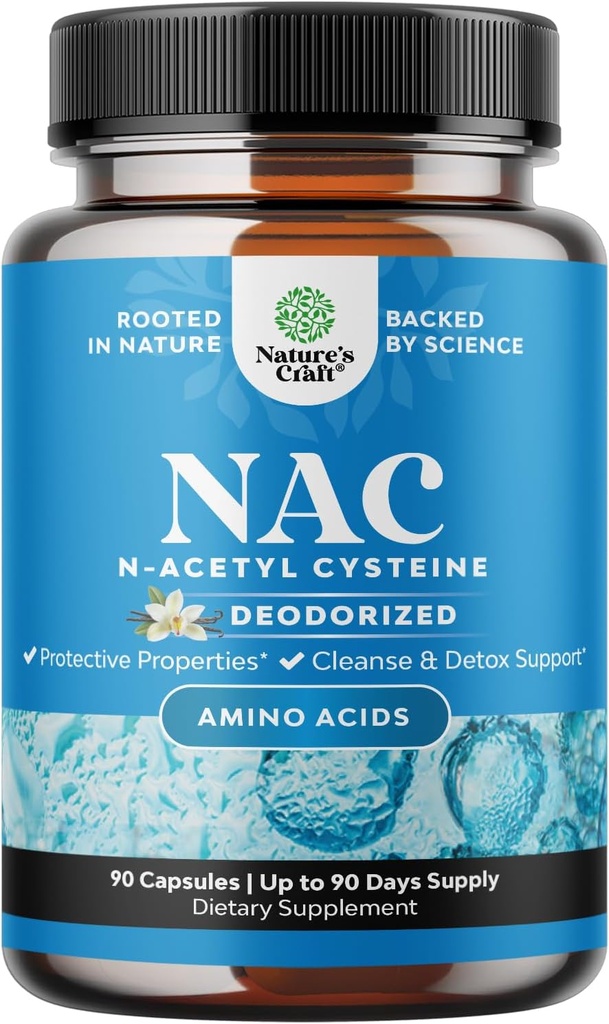 NAC Suplemento N-Acetyl Cysteine con vainilla - Detox N-Acetylcysteine Suplemento para la función respiratoria y de salud pulmonar, Liver " Kidneys Detox " Cleanse - Amino NAC cápsulas para adultos - 90 Ct