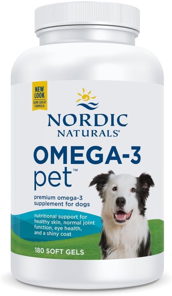 Naturales nórdicos Omega-3 Pet, Desarrollado - 180 Gels blandos - 320 mg Omega-3 Por Gel suave - Aceite de pescado para perros con EPA &amp; DHA - promueve el corazón, la piel, la carne, &amp; la salud inmunitaria