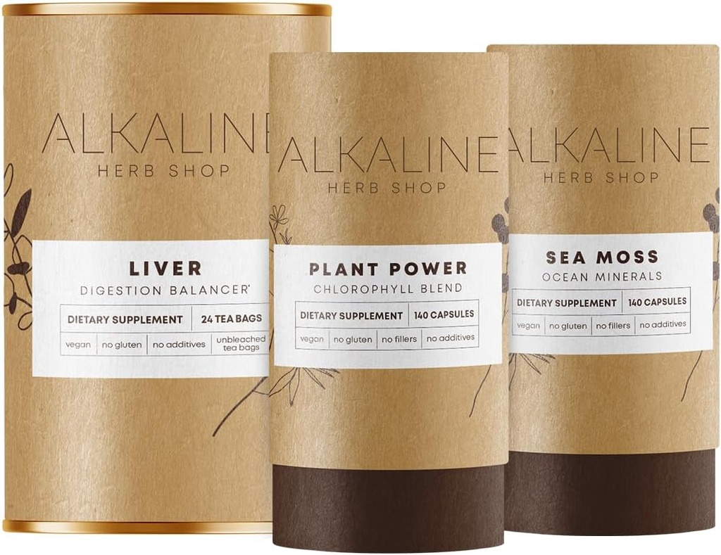 Hierve saludable Bundle – Suplemento Moss de Mar, Happy Liver Tea (Liver Support Tea), y Plant Power Chlorophyll Suplemento