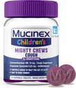 Mucinex Niños Poderosos Píldoras de la Noche Medicina de la Tos, Fácil de Dose Cough Suppressant con Dextromethorphan, Niños Viajar Medicina para la Tos, Sabor de Berry mixto, 16 Tabletas Chewable Medicadas