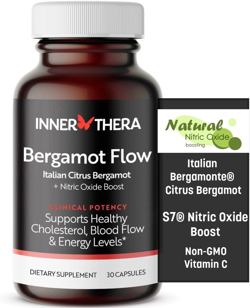 Bérgamota Flujo italiano Citrus Bergamot + S7 Nitric Oxide, Bérgamo Suplemento para el colesterol alto - Aumentar el flujo de sangre, Circulación &amp; Niveles de energía - Hecho con Patented Italian Bergamonte Extracto