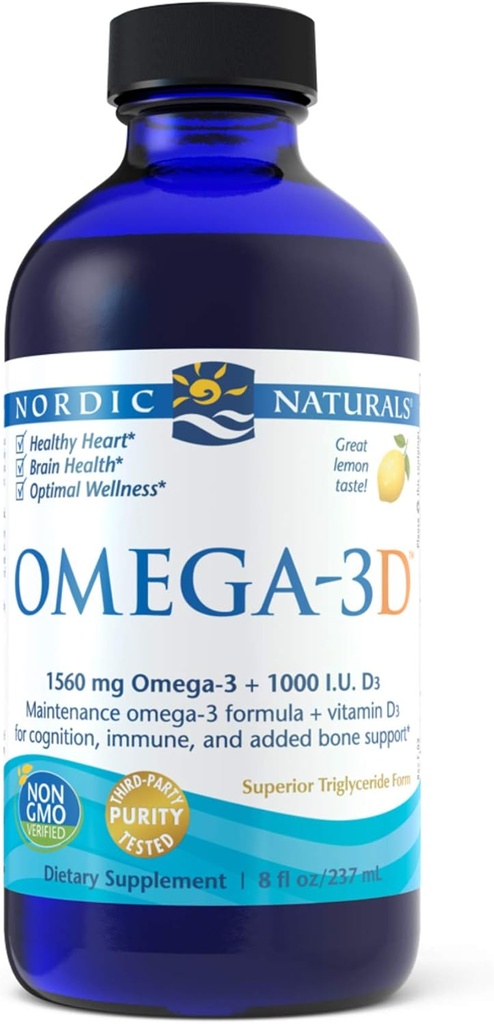 Nordic Naturals Omega-3D Liquid, 8 onzas, 0.88 Botella