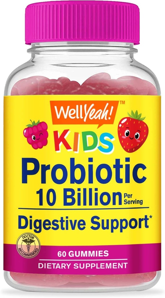 WellSí Probióticos para niños Gummies -10 Billion CFU - para Gut Health, Immune Health and Digestive Support - Berry Flavor Chewable Suplemento - Vegan, Non GMO, Gluten Free Kids Probiotic -60 Gummies