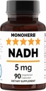 MONOHERB NADH 5 mg 90 cápsulas vegetarianas - Reducido Nicotinamide Adenine Dinucleotide Suplemento
