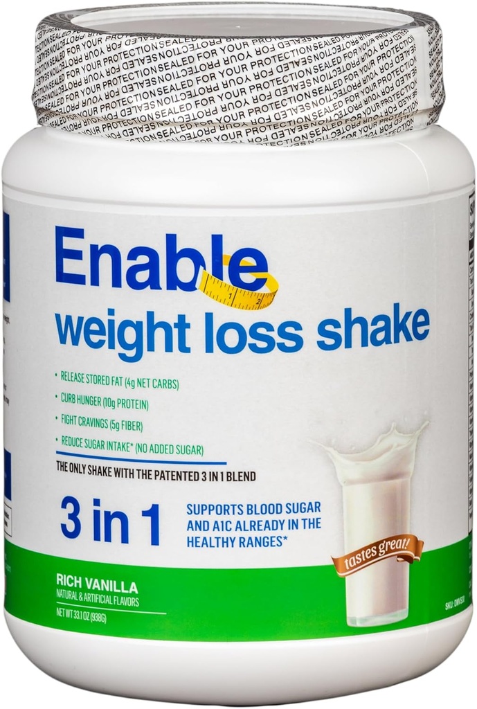 Habilitar la pérdida de peso Shake - Delicious Vanilla Flavor para el reemplazo saludable de la comida, 2lb 8oz