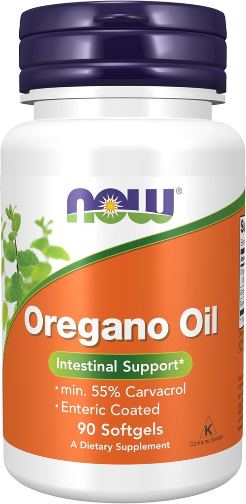 NOW Foods Supplements, Oregano Oil with Ginger and Fennel Oil, Enteric Coated, 90 Softgels