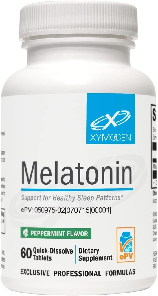 XYMOGEN Melatonina - Lozenges de menta - 3 mg Melatonina Suplemento para Noche, Antioxidante + Soporte Inmunitario (60 Tabletas de resolución rápida)