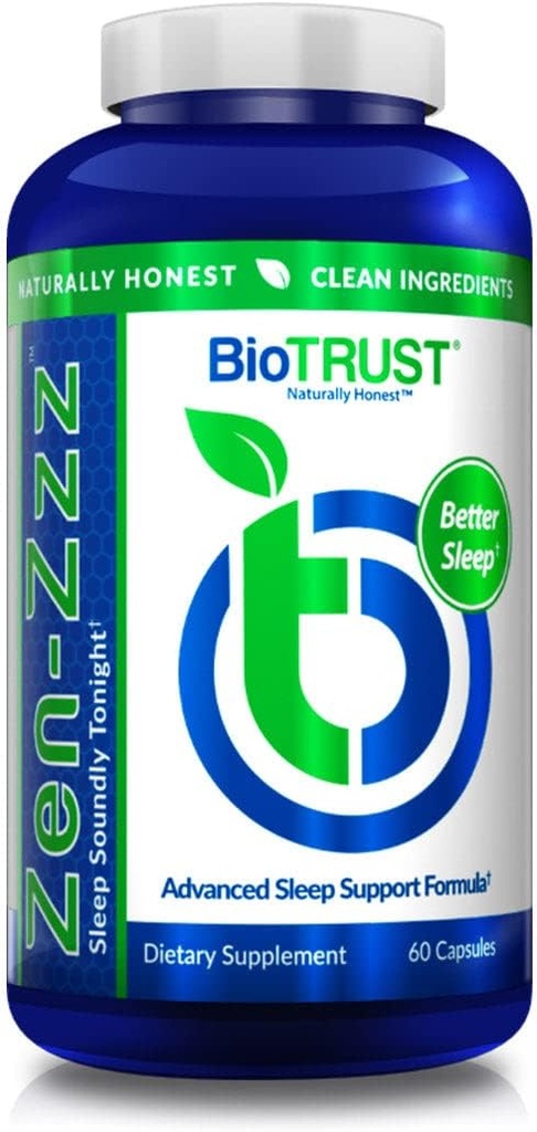 BioTRUST Zen-Zzz, No-Habit-Forming Apoyo al sueño Suplemento — Melatonina, L-Theanine, Glycine, Magnesium, Lemon Balm, Passion Flower, Chamomile — 60 cápsulas